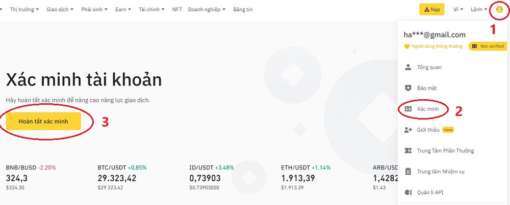 xac minh tai khoan binance tren website